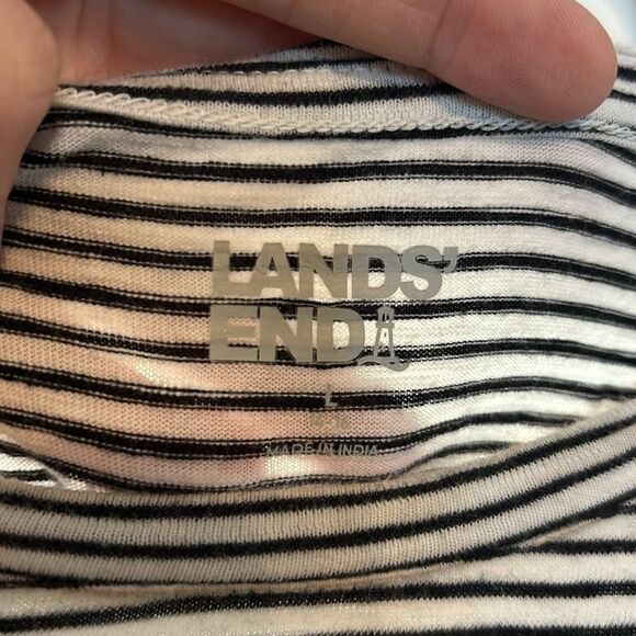 Lands End Women’s Black and White Striped 3/4 Length Sleeves Size Large - Picture 2 of 5